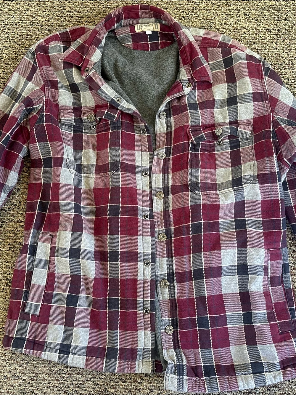 Duluth Trading Co Men’s Burgundy and Gray Plaid Button-Down XL